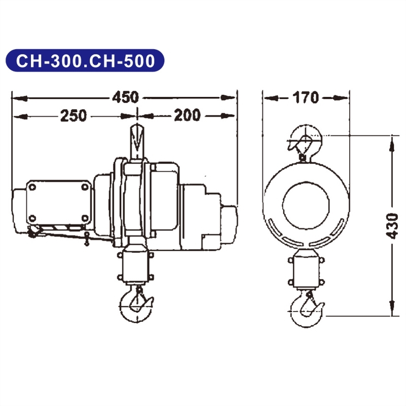 碳刷馬達鍊條吊車CH-300.CH-500.CH-1000